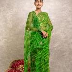 Green Pure Georgette Lehariya Saree | Gotta Aari & Sequin Work | Jaipurio Designer Collection